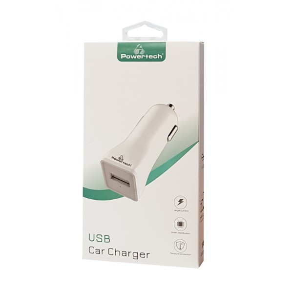 POWERTECH φορτιστής αυτοκινήτου PT-762, USB, 1A, λευκός - Powertech