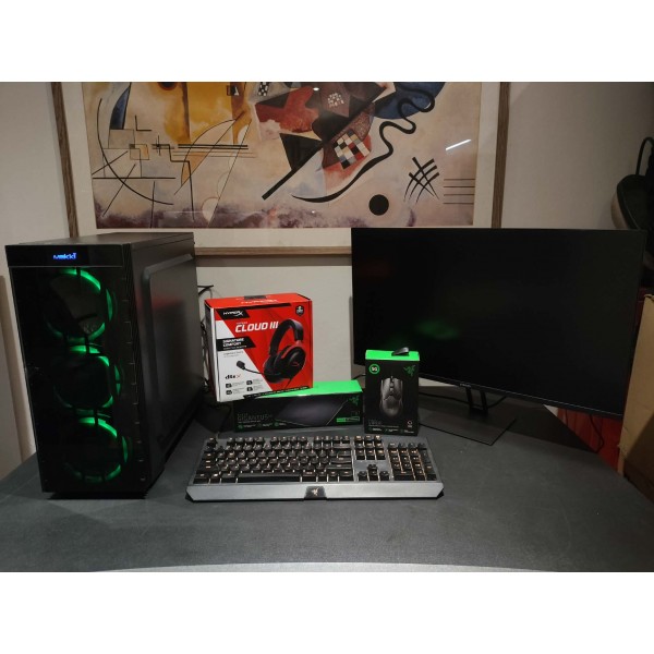 Σετ Μεταχειρισμένου gaming PC - Razer Build Intel Core i5-9400F, GTX 1660, RAM 16 GB, SSD M2 120GB, HDD 1TB, RGB Φωτισμό με οθόνη Xiaomi, πληκτρολόγιο, ποντίκι, mousepad και ακουστικά - Μεταχειρισμένα Gaming PC