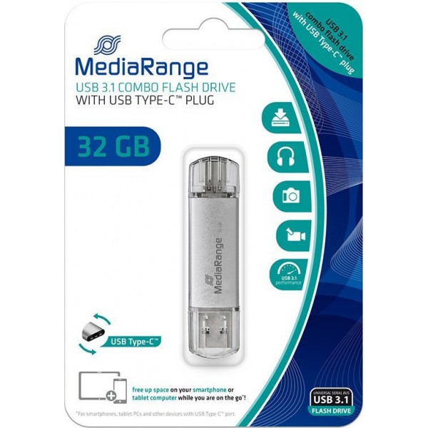 MediaRange 32GB USB 3.0 Stick με σύνδεση USB-A & USB-C Ασημί - Σύγκριση Προϊόντων