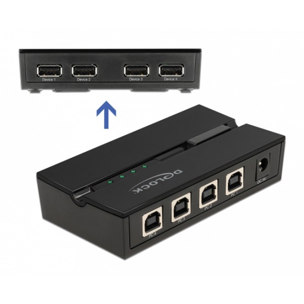 DELOCK USB 2.0 switch 11494, 4x USB Type B σε 4x USB, με μαγνήτη, μαύρο - KVM - Splitter - Switch