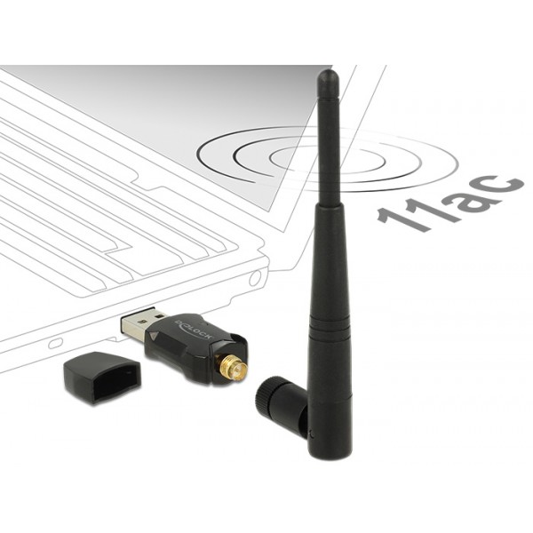 DELOCK USB2.0 WLAN stick με εξωτερική κεραία 12462, DFS+WPS, 2.4GHz+5GHz - Δικτυακά