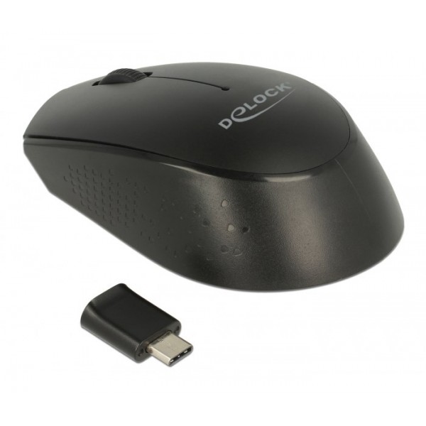 DELOCK ασύρματο ποντίκι 12526, Οπτικό, USB-C receiver, 3-button, μαύρο - DeLock