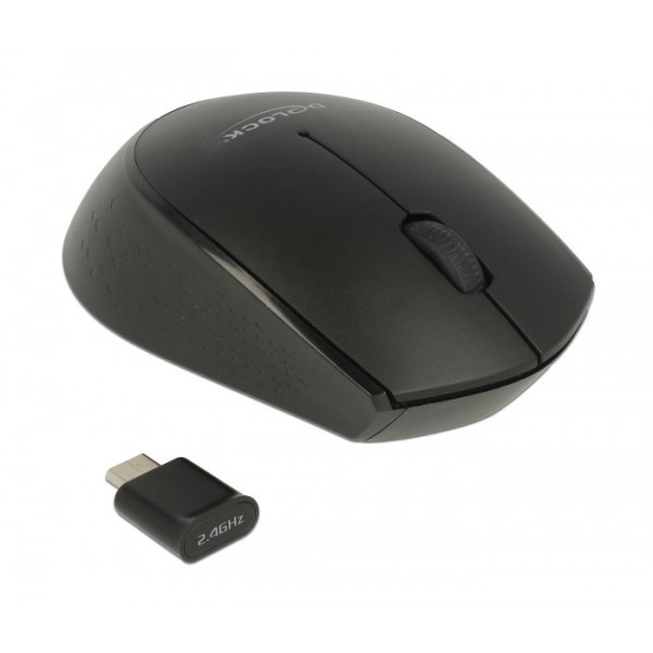DELOCK ασύρματο ποντίκι 12526, Οπτικό, USB-C receiver, 3-button, μαύρο - DeLock