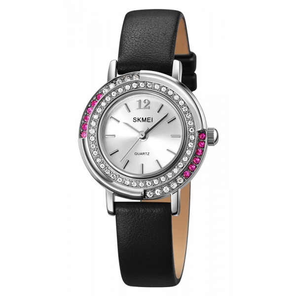 SKMEI γυναικείο ρολόι 1855SIBK με δερμάτινο λουρί, 28mm, 3 ATM, ασημί - SKMEI