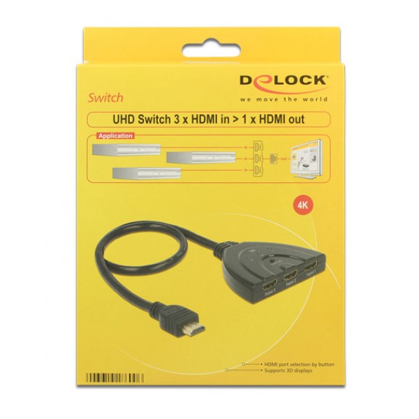 DELOCK HDMI UHD Switch 3x HDMI είσοδοι σε 1x HDMI 4K έξοδο 18600, 50cm