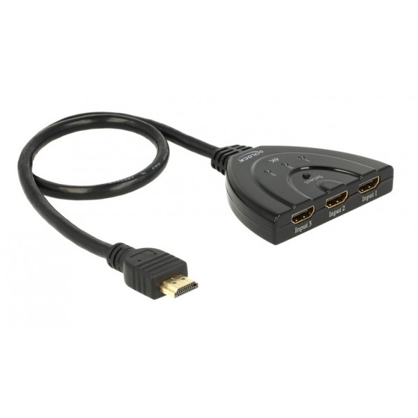 DELOCK HDMI UHD Switch 3x HDMI είσοδοι σε 1x HDMI 4K έξοδο 18600, 50cm