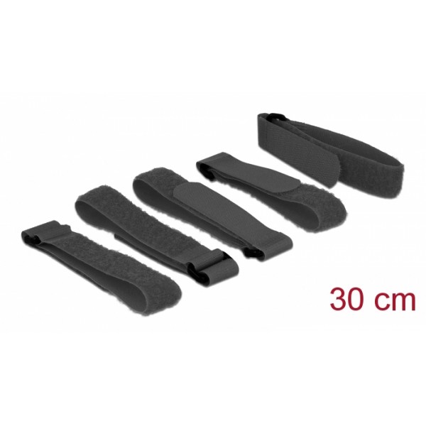 DELOCK ιμάντες τύπου Velcro 18704, 30 x 2cm, μαύρος, 5τμχ - Τακτοποίηση Καλωδίων
