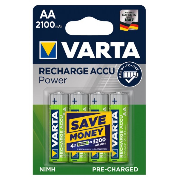 VARTA Power επαναφορτιζόμενη μπαταρία 43462, 2100mAh AA HR6 Mignon, 4τμχ - VARTA