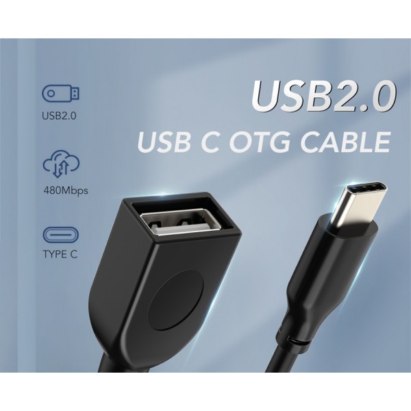 CABLETIME καλώδιο USB Type-C σε USB 2.0 CMAF2, 480Mbps, 0.15m, μαύρο - CABLETIME