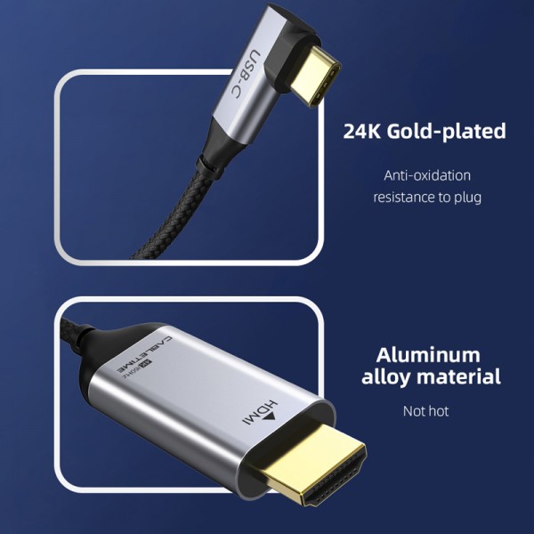 CABLETIME καλώδιο USB-C 90 Degree σε HDMI C160, Coaxial, 4K, 1.8m, μαύρο - CABLETIME