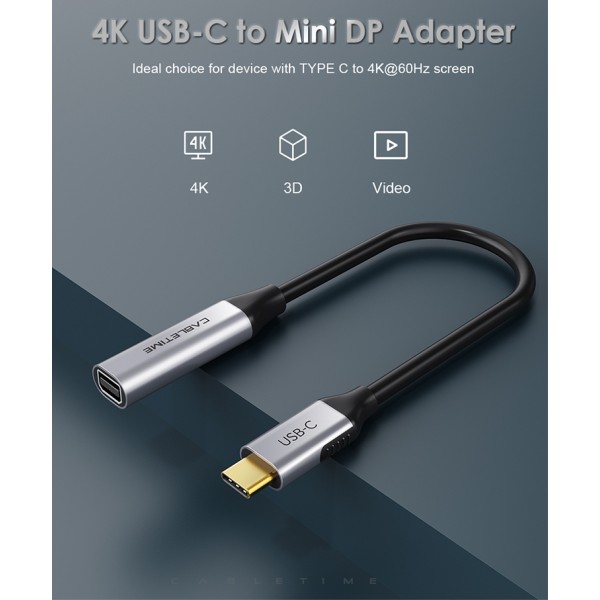 CABLETIME καλώδιο USB-C σε Mini DisplayPort C160, 4K, 0.15m, μαύρο - CABLETIME