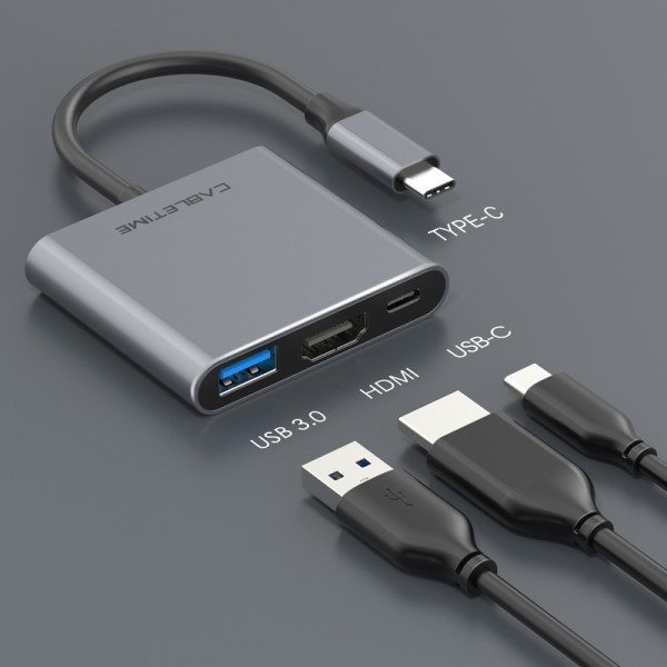 CABLETIME docking station C160, USB-C/HDMI/USB 3.0, 4K, 0.15m, γκρι
