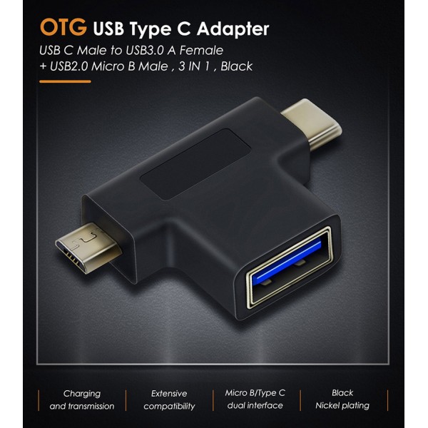 CABLETIME αντάπτορας USB 3.0 σε USB-C & Micro USB C160, μαύρος - Σύγκριση Προϊόντων
