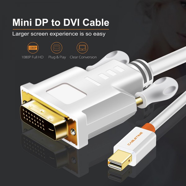 CABLETIME καλώδιο Mini DisplayPort σε DVI AV588, 1080p, 1.8m, λευκό - Εικόνα