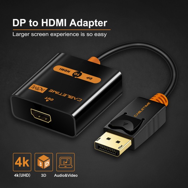 CABLETIME αντάπτορας DisplayPort σε HDMI AV586, ACTIVE, 4K, 0.2m, μαύρος - Σύγκριση Προϊόντων