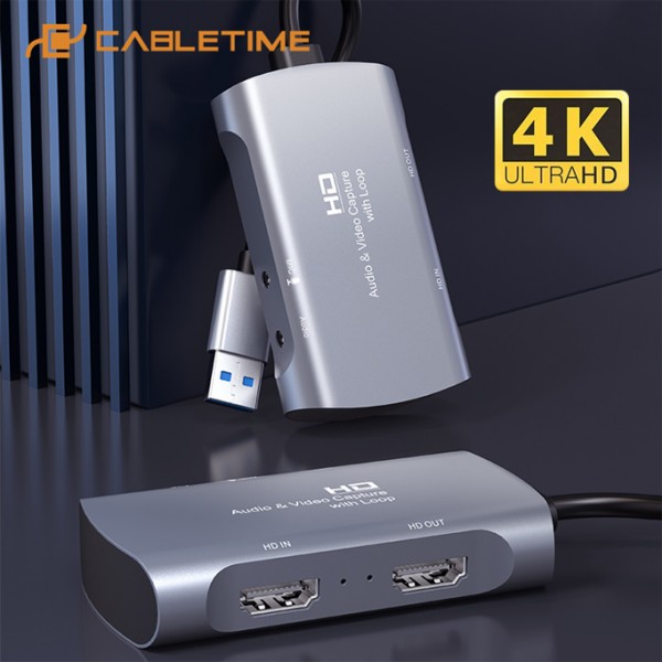 CABLETIME HDMI audio and video capture card with Loop HAVC, 4K - CABLETIME