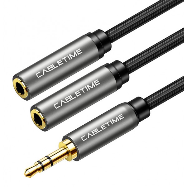 CABLETIME καλώδιο Stereo 3.5mm M σε 2x 3.5mm F AV309, 3pole, 0.2m, μαύρο - Ήχος