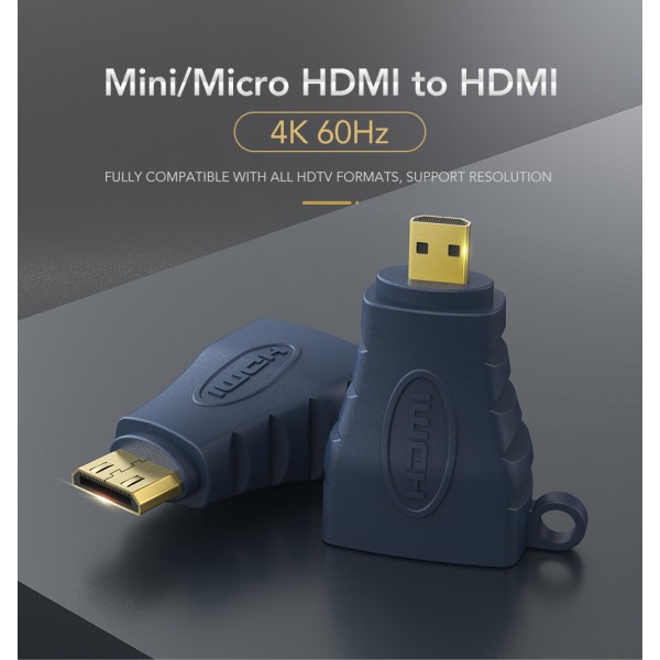 CABLETIME αντάπτορας Micro HDMI D σε HDMI AV599, με ring, 4K, μπλε - CABLETIME