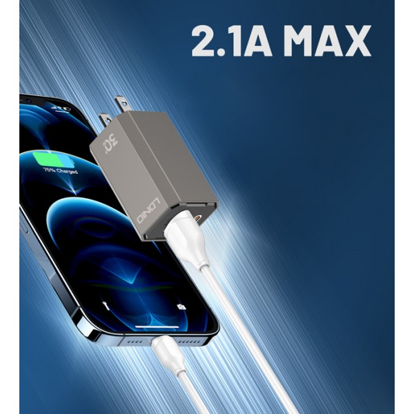LDNIO καλώδιο Lightning σε USB LS371, 2.1A, 1m, λευκό - USB