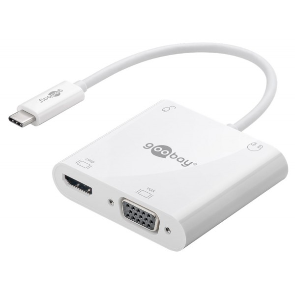 GOOBAY USB-C docking station 52418, HDMI/VGA/PD, 100W, 4K, 12cm, λευκός
