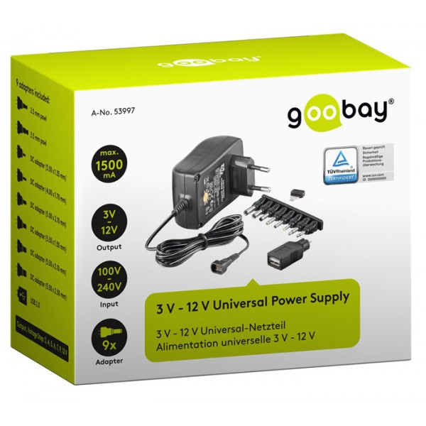 GOOBAY επιτοίχιος φορτιστής 53997, 3V-12V, 18W-1.5A, 8 tips