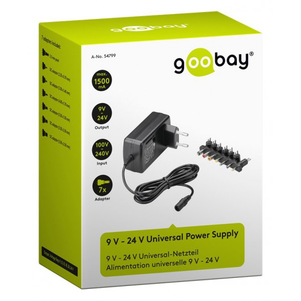 GOOBAY επιτοίχιος φορτιστής 54799, 9V-24V, 24W-1.5A, 7 tips