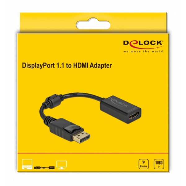 DELOCK αντάπτορας DisplayPort σε HDMI 61011, 1080p Passive, 15cm, μαύρος - Εικόνα
