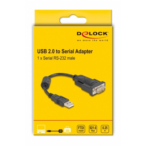 DELOCK καλώδιο USB σε RS-232 61549, 921.6Kbps, 0.25m, μαύρο - USB