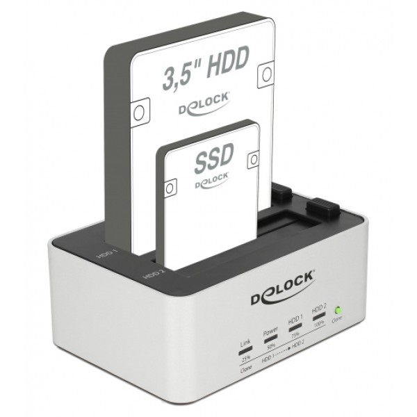 DELOCK docking station 63991, clone function, 2x 2.5/3.5" SSD/HDD, 5Gbps - Σύγκριση Προϊόντων