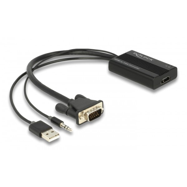 DELOCK αντάπτορας HDMI σε VGA & 3.5mm/USB 64172, 1080p, 25cm, μαύρος - Εικόνα