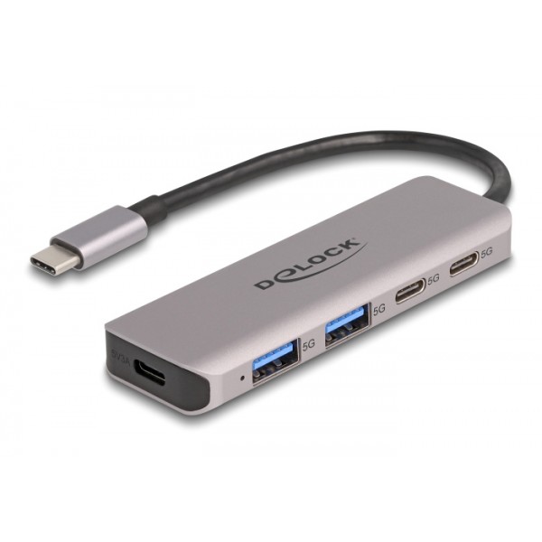 DELOCK USB-C hub 64239, 2x USB/2x USB-C θύρες, 5Gbps, γκρι - USB Hubs - Card Readers