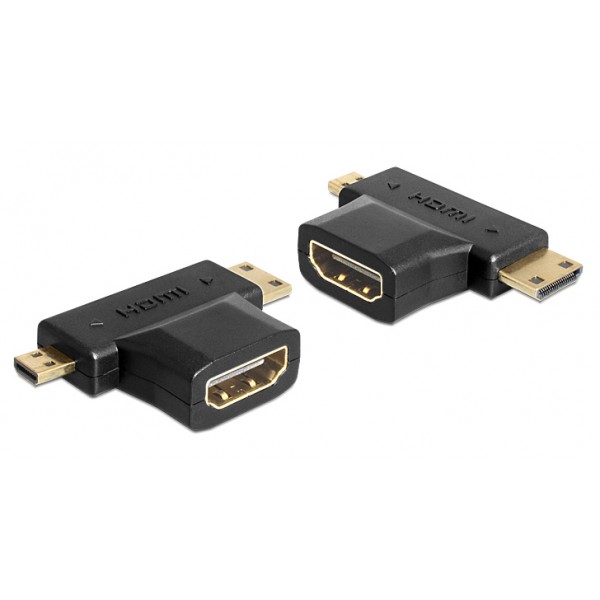 DELOCK αντάπτορας HDMI σε HDMI mini & micro 65446, gold plated, μαύρος - Εικόνα