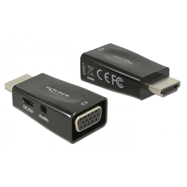 DELOCK αντάπτορας HDMI σε VGA + 3.5mm 65901, 1080p, μαύρος - Εικόνα