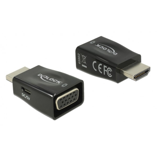 DELOCK αντάπτορας HDMI σε VGA & micro USB 65902, 1920x1200p, μαύρος - Εικόνα