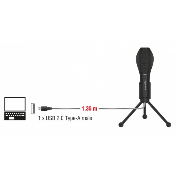 DELOCK μικρόφωνο με επιτραπέζια βάση 65939, πυκνωτικό, USB, μαύρο - Σύγκριση Προϊόντων