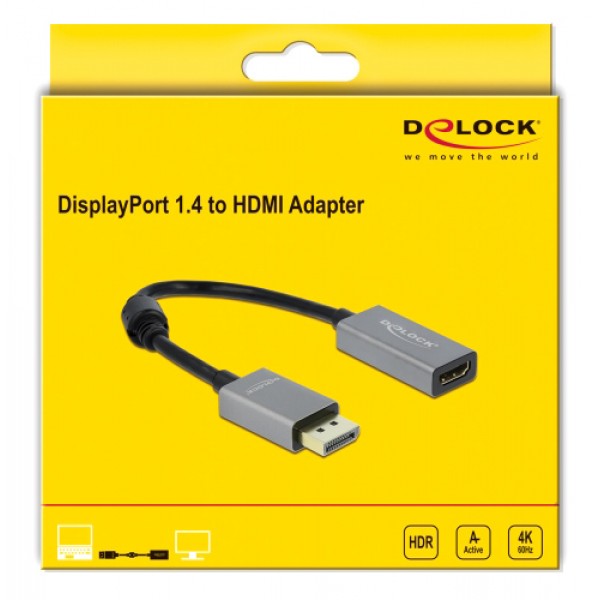 DELOCK αντάπτορας DisplayPort 1.4 σε HDMI 66436, 4K, 20cm, μαύρος-γκρι - Εικόνα