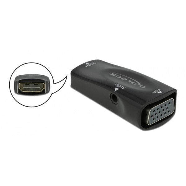 DELOCK αντάπτορας HDMI σε VGA 66560, 1080p/60Hz, μαύρος - Εικόνα