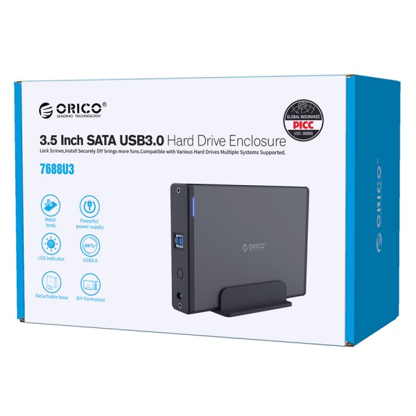 ORICO εξωτερική θήκη για 3.5" HDD 7688U3, USB3.0, 5Gbps, έως 12TB, μαύρη
