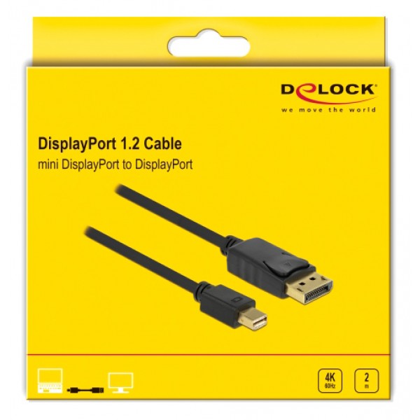 DELOCK καλώδιο DisplayPort σε DisplayPort Mini 82438, 4K/60Hz, 2m, μαύρο - Εικόνα