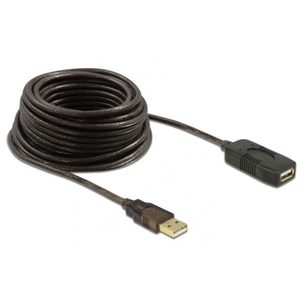DELOCK καλώδιο USB 2.0 αρσενικό σε θηλυκό 82446, active, 10m, μαύρο - USB