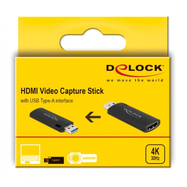 DELOCK HDMI video capture stick 88307, USB, 4K/30Hz, μαύρο - Εικόνα