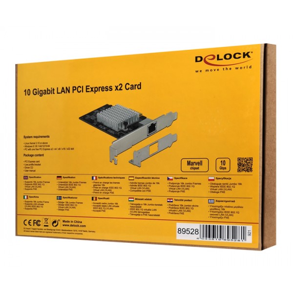 DELOCK κάρτα επέκτασης PCIe x2 σε RJ45 89528, 10 Gbps, low profile