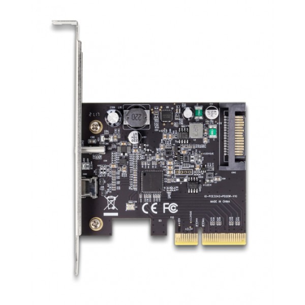 DELOCK κάρτα επέκτασης PCI x4 σε USB-C & USB-C PD 90074, 20W, 20Gbps - Κάρτες Επέκτασης PCI κ.α