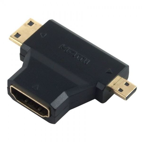 POWERTECH αντάπτορας HDMI σε Mini HDMI & Micro HDMI ADA-H004, μαύρος - Εικόνα