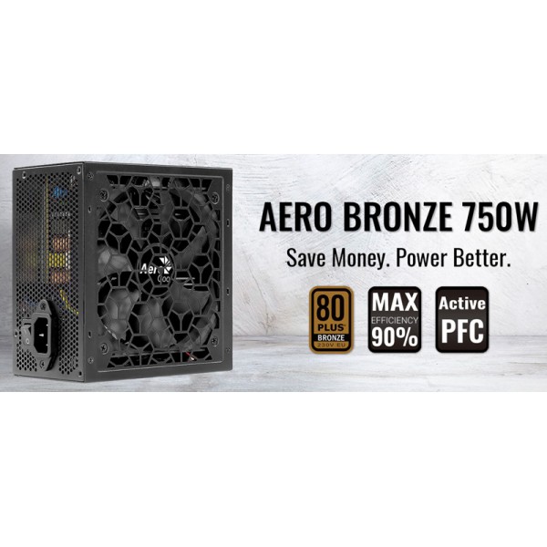 AEROCOOL τροφοδοτικό Aero 750W AR75AEC-11, Active PFC, 80 Plus Bronze