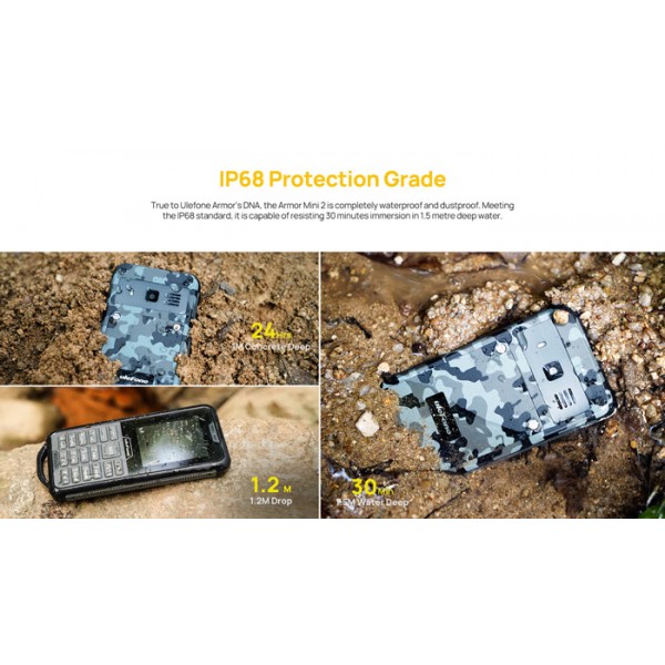 ULEFONE κινητό τηλέφωνο Armor Mini 2, IP68, 2.4", Dual SIM, μαύρο