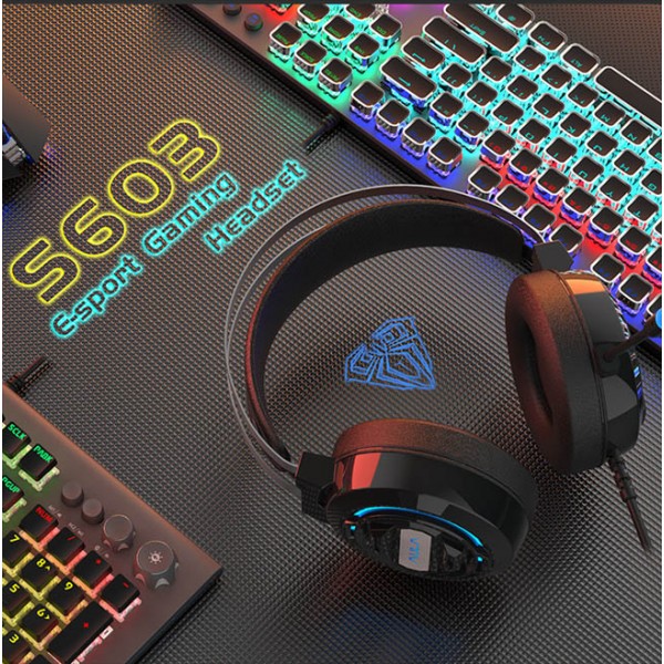 AULA gaming headset Mountain S603, RGB, 2x 3.5mm, 50mm, μαύρο
