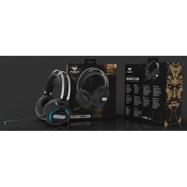 AULA gaming headset Mountain S603, RGB, 2x 3.5mm, 50mm, μαύρο