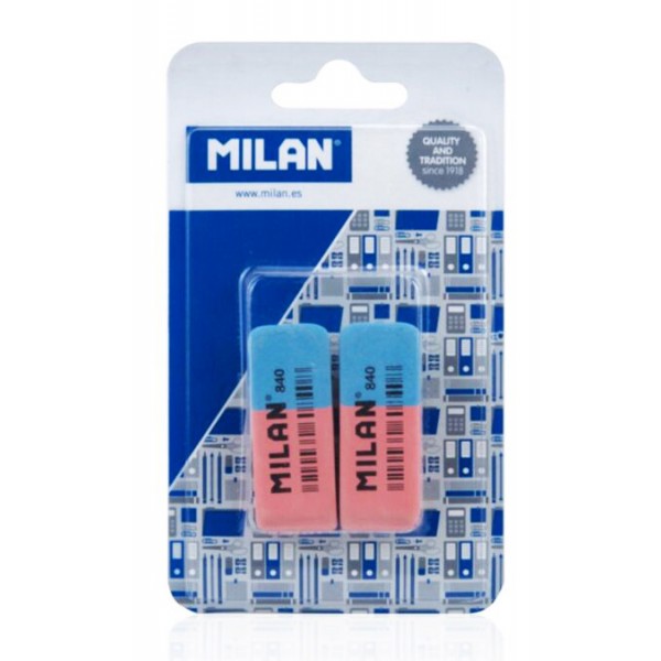 MILAN γόμα 620 BCM10100MP για μολύβι και στυλό, 53 x 20 x 8mm, σετ 2τμχ - MILAN