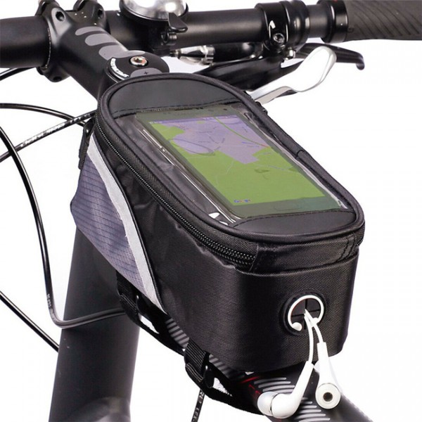 Τσαντάκι ποδηλάτου BIKE-0007, με θήκη κινητού 6.2", μαύρο - UNBRANDED